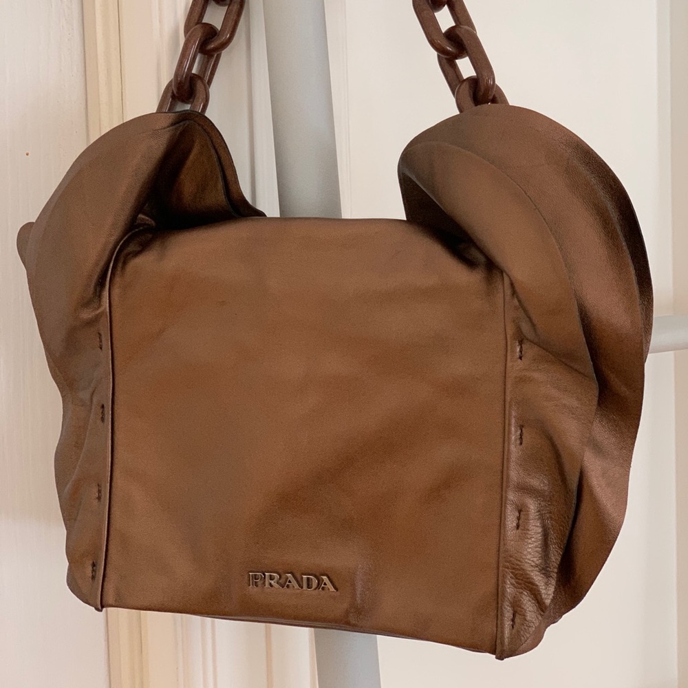 Prada Bronze Metallic Leather Ruffle Purse